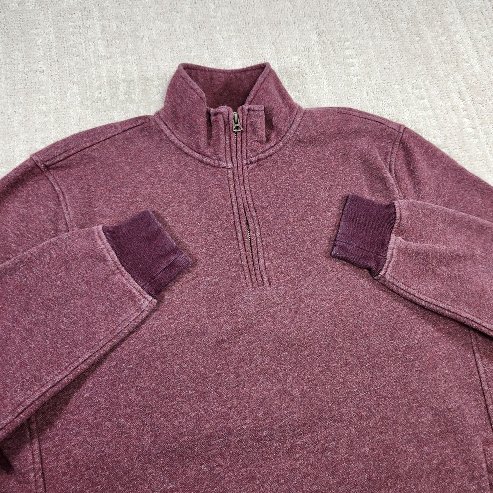J Crew Sweatshirt Men Large Knit Goods Cotton Fleece 1/4 Zip Maroon Preppy